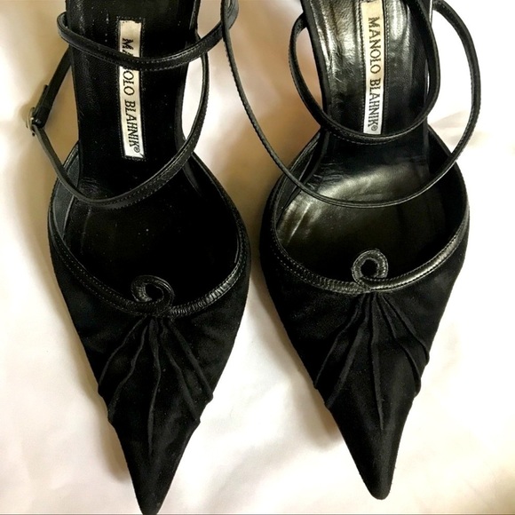 MANOLO Blahnik 39 strappy suede mules stilettos pointy toe high heels - Picture 6 of 12